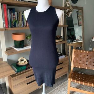 Sleeveless Navy Ribbed Knit Dress